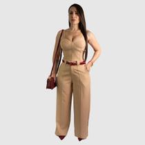 Conjunto feminino calça alfaiataria elegante cropped alçinha