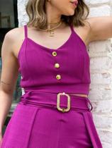 Conjunto Feminino Calça Com Cinto Estiloso Cropped Com Bojo Para Arrasar Veste Tamanho 38 Ao 48 Estilo Festa Balada