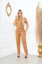 Conjunto Feminino Calça E Blusa Alfaiataria Social Trabalho - CARAMELO