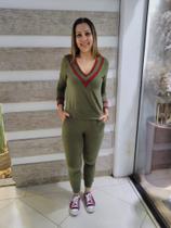 Conjunto Feminino Calça E Blusa Decote V Manga Longa De Viscose Conjunto Feminino Calça E Blusa Decote V Manga Longa De Viscose