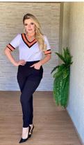 Conjunto Feminino Calça E Blusa Em Decote V De Viscose Conjunto Feminino Calça E Blusa Em Decote V De Viscose