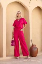 Conjunto Feminino Calça e blusa em linho com Viscose Bianca