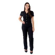 Conjunto feminino calça e blusa gabardine preto m/princesa Blanco Raro Conjunto feminino calça e blusa gabardine preto m/princesa Blanco Raro