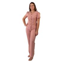 Conjunto feminino calça e blusa gabardine rosé m/princesa Blanco Raro Conjunto feminino calça e blusa gabardine rosé m/princesa Blanco Raro