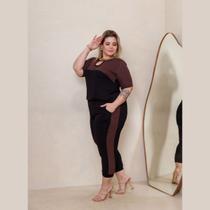 Conjunto Feminino Calça E Blusa Manga Curta Plus Size Conjunto Feminino Calça E Blusa Manga Curta Plus Size