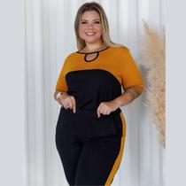 Conjunto Feminino Calça E Blusa Manga Curta Plus Size
