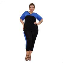 Conjunto Feminino Calça E Blusa Manga Curta Plus Size