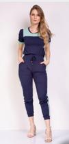 Conjunto Feminino Calça E Blusa Manga Curta Viscose