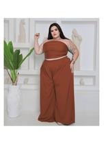 Conjunto Feminino Calça e Cropped Plus Size Tamanho Grande Pantalona com Fenda Top Faixa sem alça Conjunto Feminino Calça e Cropped Plus Size Tamanho Grande Pantalona com Fenda Top Faixa sem alça