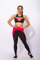 Conjunto Feminino Calça Fitness Cintura Alta Com Detalhe E Top Tela Academia Treino Malhar F7 NEW STYLE