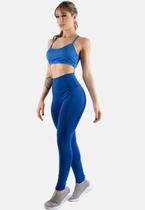 Conjunto Feminino Calça Legging Lisa Cós Alto e Top Alça Fina Alcinha Sem Bojo Treino Academia Fitness RLC Modas