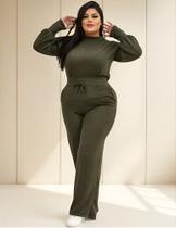 Conjunto Feminino Calça Pantalona E Blusa Lanzinha Plus Size Quentinho Para o Inverno Quente Socisl Elegante Moda