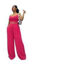 Conjunto Feminino Calça Pantalona e Cropped com bojo Duna