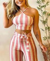 Conjunto Feminino Calça Pantalona E Cropped Conjunto Feminino Calça Pantalona E Cropped