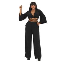 Conjunto Feminino Calça Pantalona Preta e Cropped Social Manga Morcego Amarração Bojo Confortável Elegante Festa Outono Inverno Conjunto Feminino Calça Pantalona Preta e Cropped Social Manga Morcego Amarração Bojo Confortável Elegante Festa Outono Inverno