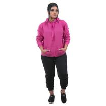 Conjunto Feminino Calça Preta e Blusa de Moletom cor Pink