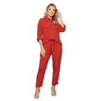 Conjunto Feminino Camisa Comfort e Calça Com Elástico Elegante Tendência Outono Inverno