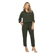 Conjunto Feminino Camisa Comfort e Calça Com Elástico Elegante Tendência Outono Inverno