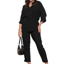 Conjunto Feminino Camisa Parka Com Capuz e Calça Confortável Casual