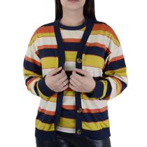 Conjunto Feminino Cardium Cardigan e Blusa Listrado - 01290 Conjunto Feminino Cardium Cardigan e Blusa Listrado - 01290