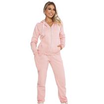 Conjunto Feminino Casaco De Moletom Com Zíper e Capuz +Calça Com Bolso
