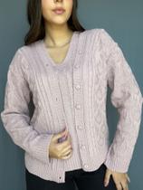 Conjunto Feminino Casaco e Blusa Twinset Tricot Malha Inverno Decote em V Plus Size M ao GG