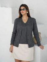 Conjunto Feminino Casaco e Blusa Twinset Tricot Malha Inverno Decote em V Plus Size M ao GG Conjunto Feminino Casaco e Blusa Twinset Tricot Malha Inverno Decote em V Plus Size M ao GG