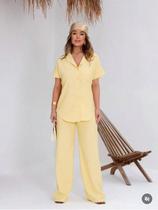 Conjunto feminino Casual Camisa manga Curta Alfaiataria Sensorial Elegante Verao