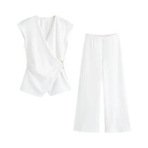 Conjunto Feminino Casual De 2 Peças: Calça Pantalona E Top Colete Franzido 2026 Conjunto Feminino Casual De 2 Peças: Calça Pantalona E Top Colete Franzido 2026