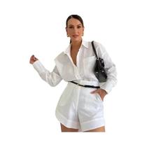 Conjunto Feminino Casual De Verão Com Manga Longa Em 2 Peças, Camisa Com Detalhe De Botão E Shorts, Conjunto Feminino Casual De Verão Com Manga Longa Em 2 Peças, Camisa Com Detalhe De Botão E Shorts,