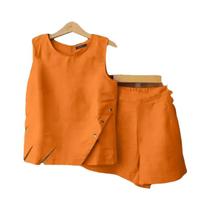 Conjunto Feminino Casual De Verão ZANZEA 2 Peças: Regata E Shorts Sólidos Com Bolsos