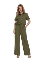 Conjunto Feminino Casual Elegante em Duna Twill, Camisa e Calça Larga hzcon002