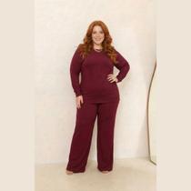Conjunto Feminino Casual Moletinho Pantalona Manga Longa Plus Size Conjunto Feminino Casual Moletinho Pantalona Manga Longa Plus Size