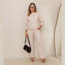 Conjunto Feminino Casual Moletinho Pantalona Manga Longa Tendência Conjunto Feminino Casual Moletinho Pantalona Manga Longa Tendência