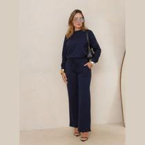 Conjunto Feminino Casual Moletinho Pantalona Manga Longa Tendência Conjunto Feminino Casual Moletinho Pantalona Manga Longa Tendência