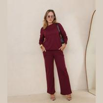 Conjunto Feminino Casual Moletinho Pantalona Manga Longa Tendência Conjunto Feminino Casual Moletinho Pantalona Manga Longa Tendência