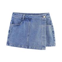 Conjunto Feminino Casual Vintage De Jeans: Camisa Curta Com Lapela E Saia Irregular Para O Dia a Dia