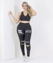 Conjunto Feminino Cintura Alta Academia Fitness Calça Legging + Top Nadador Suplex Oferta Leg The Start