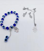 Conjunto FEMININO Colar Brinco PULSEIRA Mão de Fátima Hamsa