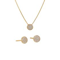 Conjunto Feminino Colar e Brincos Redondos Cravejados Zircônias Semijoia Banho Ouro 18k Delicado Elegante Atemporal Hipoalergênico Presente