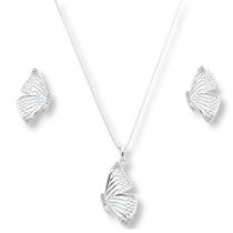Conjunto Feminino Colar Pingente Brinco Borboleta Prata Pura