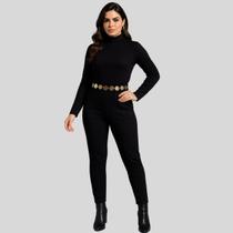Conjunto Feminino com Blusa de Gola Alta e Calça Jogger Gris Conjunto Feminino com Blusa de Gola Alta e Calça Jogger Gris