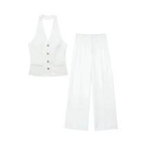 Conjunto Feminino com Colete Halter e Calça Larga - 2 Peças
