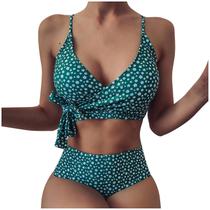 Conjunto feminino com estampa de duas peças sexy biquíni push-up pad traje de banho maiô