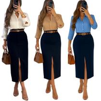 conjunto feminino com saia midi alfaiataria e camisa social manga longa elegancia e conforto para trabalho conjunto feminino com saia midi alfaiataria e camisa social manga longa elegancia e conforto para trabalho