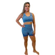 Conjunto Feminino Com Short E Top Modelo Sem Costura Para Academia Treino Corrida