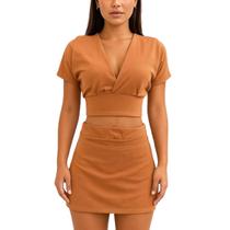Conjunto Feminino Confortavel Shorts e Cropd Com Decote Em V