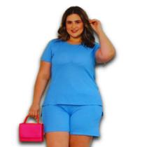 Conjunto Feminino Crochet Shine Blusa Crochet e Short Forrado Plus Size