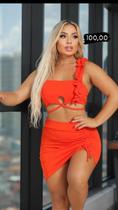 Conjunto feminino cropd tecido malha esponja tamanho m cor laranja