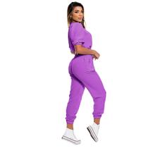 Conjunto Feminino Croped Calça Joguer Cós Alto Acinturado Tecido Crepinho Verão Cropped Luxo